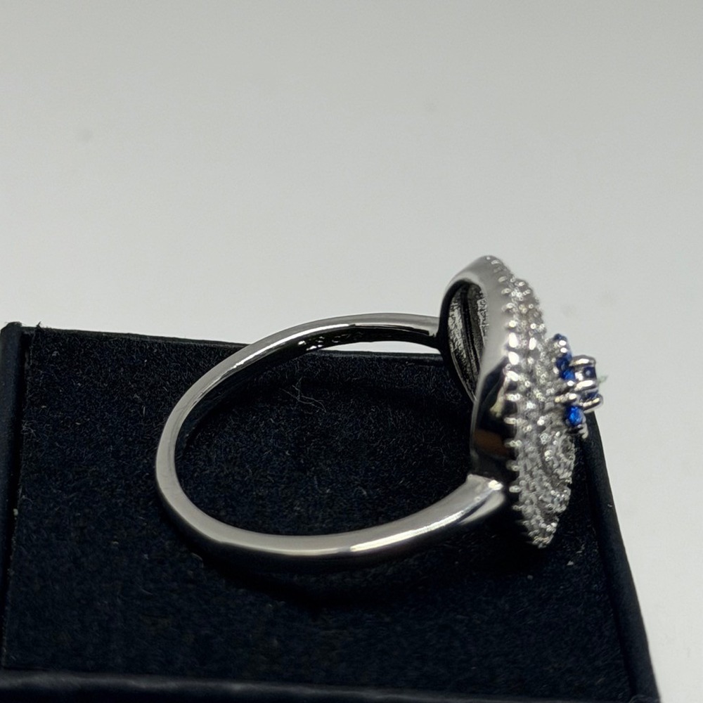 Sterling Silver 925 Blue CZ Concentric Circle Halo Ring Size 10 - Picture 8 of 13